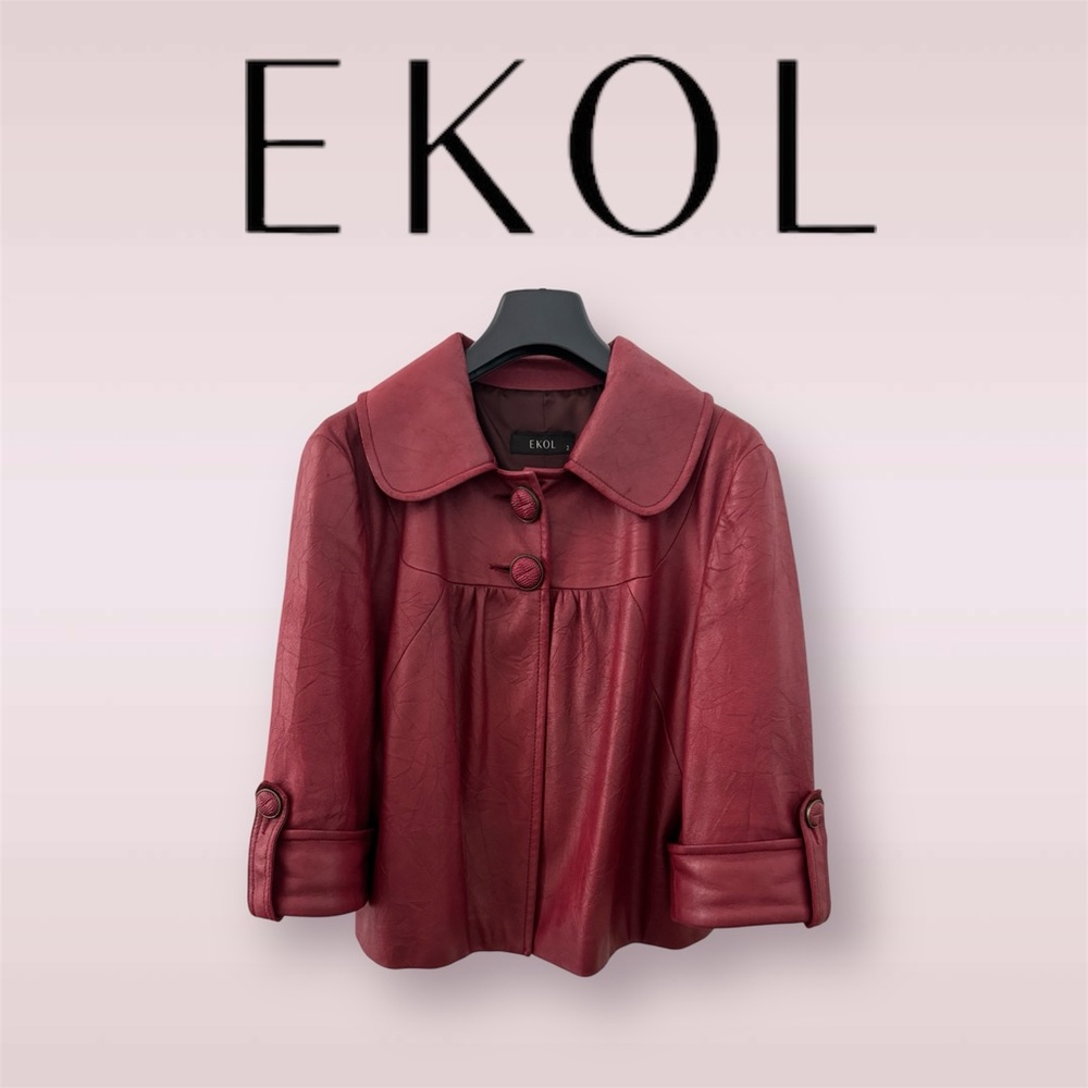 🛍️SALE🛍️ EKOL Women's Faux Leather Textured Hip-length Style Jacket - Picture 2 of 10